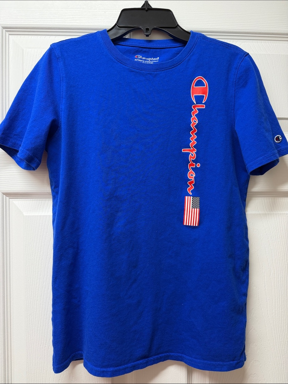 Champion Royal Blue Tee with Vertical Logo and Flag